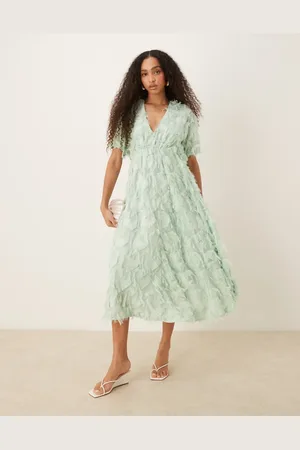 Y.A.S Textured v neck midi dress in