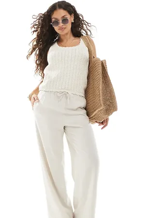 ONLY Linen mix pull on pants in -Neutral