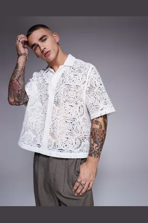 ASOS Premium boxy revere shirt in lace-Green