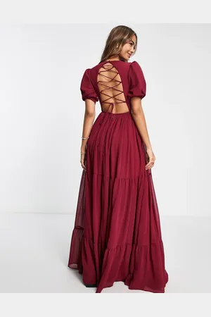 ANAYA With Love Bridesmaid lace-up back maxi dress in - RED