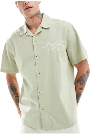 ASOS Revere shirt with chest embroidery in sage