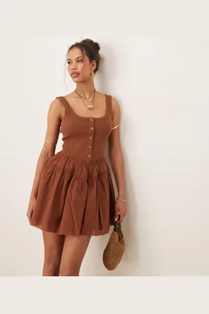 ASOS Scoop button??ribbed bodice with poplin skirt mini dress in -No colour