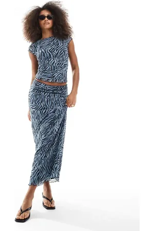 JJXX Mesh long skirt in blue zebra print (part of a set)-Multi