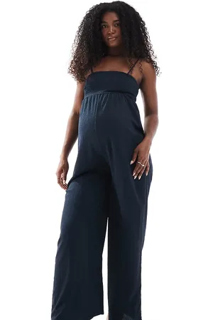 Mama;licious Mamalicious wide leg strappy jumpsuit in navy