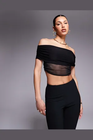 Missyempire Missy Empire double layered slinky mesh detail bardot fold over top in