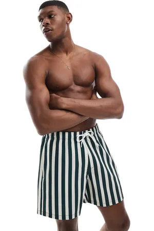 Hollister Logo detail swim shorts in green stripe print
