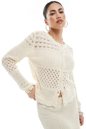 VERO MODA Patched crochet cardigan in cream (part of a set)-White