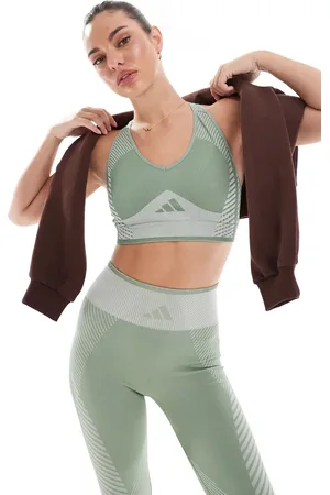 adidas Adidas Training D4T light support sports bra in silver green-Grey