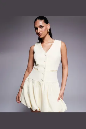 Kaiia Exclusive tailored sleeveless button through puffball mini dress in yellow