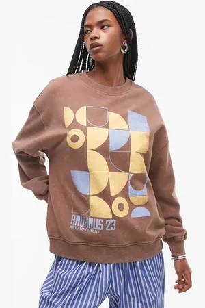 Topshop Graphic bauhaus sweatshirt in chocolate