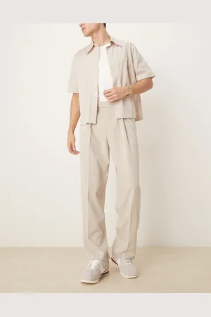ASOS Smart wide leg micro texture pants in -Neutral