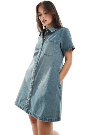 JJXX Denim shirt dress in vintage blue