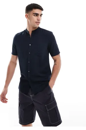 French Connection French Connection short sleeve linen henley shirt in navy