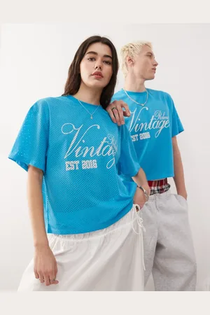 Reclaimed Unisex cropped boxy airtex football t-shirt in aqua