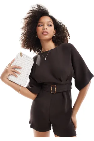 Closet Belted playsuit with pockets in -Brown