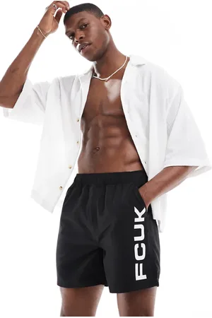 French Connection French Connection FCUK logo swim trunks in black and white