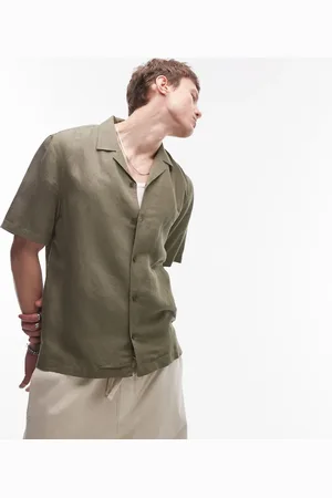 Topman Short sleeve linen blend shirt in -Green