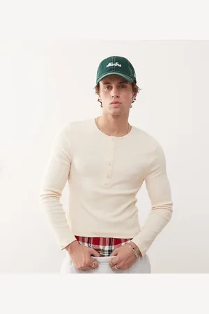 COLLUSION Long sleeve rib henley slim fit t-shirt in -Neutral