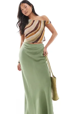 ASOS ASOS DESIGN Petite linen blend bias maxi skirt in -Green