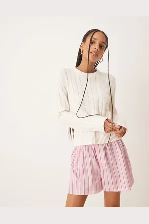 Gina Tricot Cotton blend knit sweater with crew neck in -White