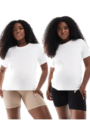 Mama;licious Mamalicious Maternity 2 pack over the bump support shorts in black and beige-Multi