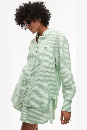 Lacoste Oversized long sleeve striped shirt in and white (part of a set)