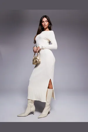 River Island Ribbed midi dress in -White