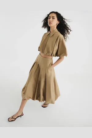River Island Puffball midi skirt in stone (part of a set)-Neutral