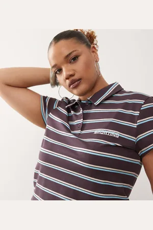COLLUSION Plus shrunken stripe polo in brown