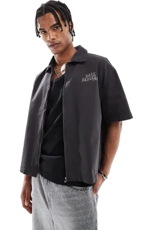 Bershka Front print zip through shirt in