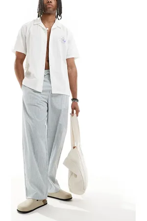 Bershka Striped wide leg pants in
