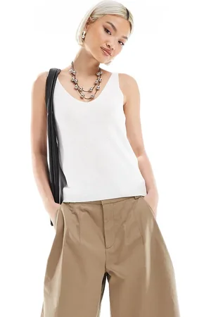 VERO MODA Ribbed knit v neck cami top in white
