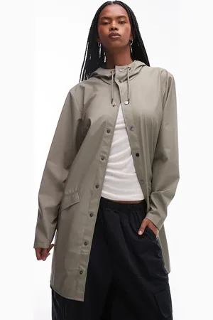 Rains 12020 waterproof long jacket in light khaki-Green