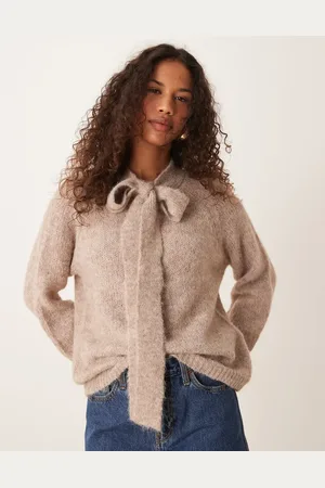 JDY Bow detail knitted jumper in melange-Neutral