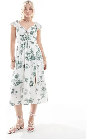 Hollister Short sleeve milkmaid midi slit dress in