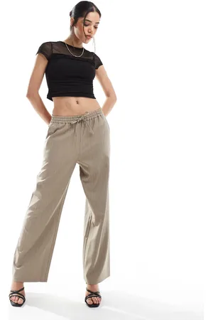 Miss Selfridge Relaxed trackies in tan pinstripe-Brown