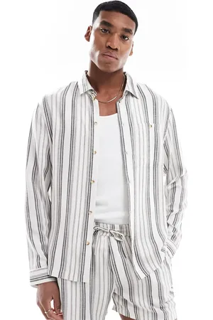 Another Influence Long sleeve striped shirt in charcoal and white (part of a set)-Grey