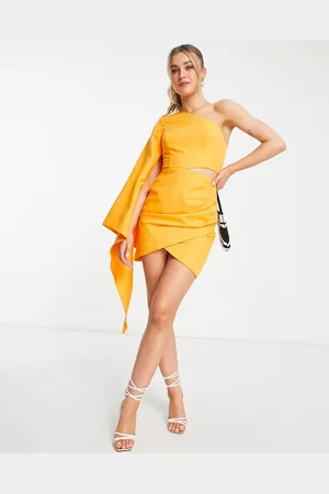 Lavish Alice One shoulder cape detail mini dress in orange