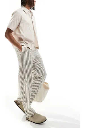 Bershka Striped wide leg pants in