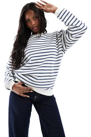 Daisy Street Oversized sweatshirt in blue and white stripe-Multi