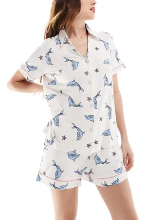 Chelsea Peers Poly short sleeve revere shirt and shorts set in dolphin print