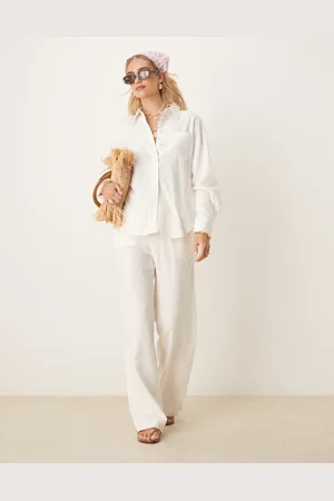 Y.A.S Linen touch elasticated blend wide leg pants in white (part of a set)