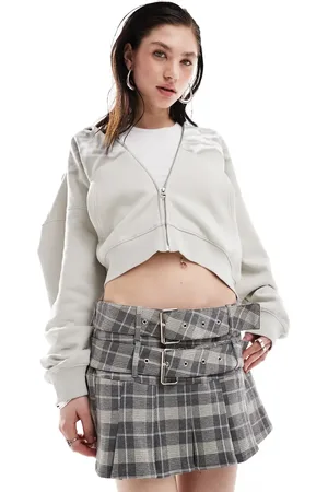 The Kript Micro mini pleated skirt with double belt in check