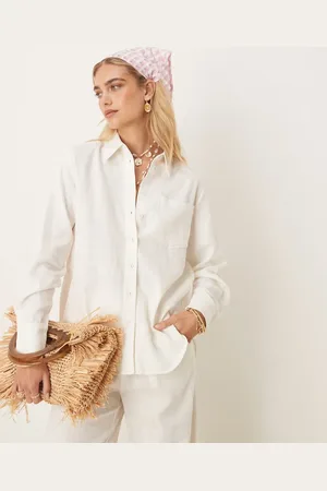 Y.A.S Linen touch oversized shirt in white (part of a set)