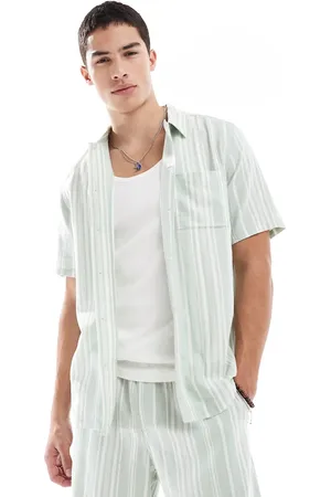 New Look Linen-blend stripe shirt in green (part of a set)