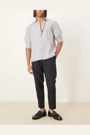 ASOS Smart tapered pants with front pleat in navy microtexture