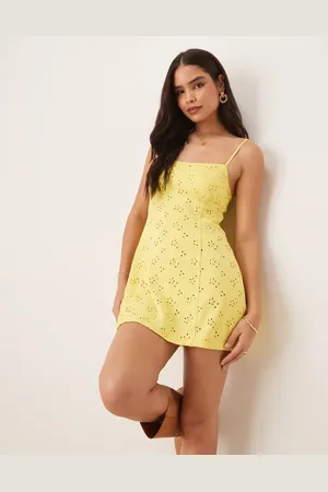 Free People Full Bloom pointelle mini slip dress in yellow