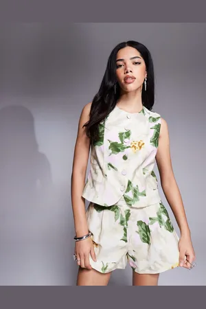 River Island High neck floral waistcoat in (part of a set)-White