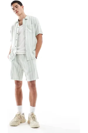 New Look Linen-blend stripe shorts in green (part of a set)