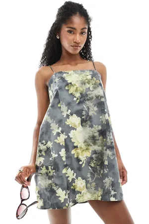 Monki Cotton poplin mini dress with tie straps in print
